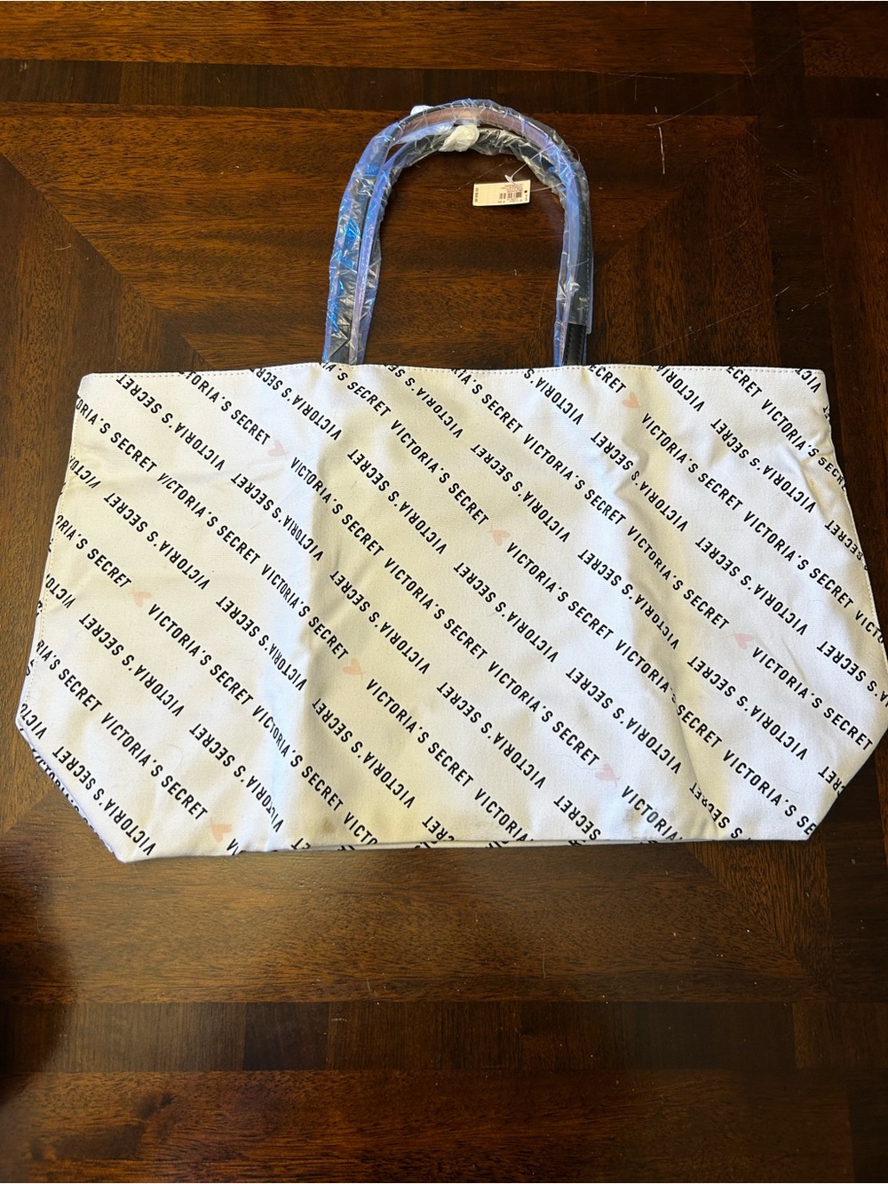 Victoria's Secret White and Black Diagonal Logo Tote